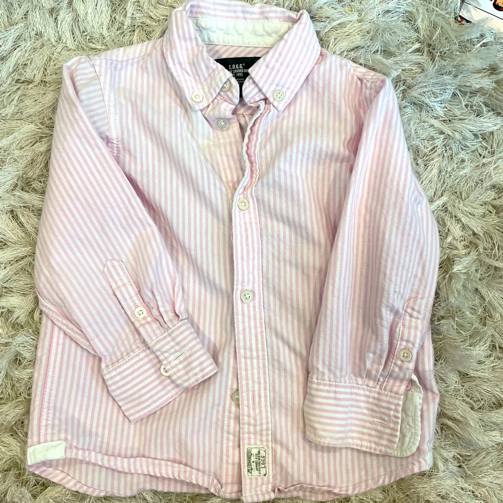 H&M pink and white striped button down. 3T-4T.